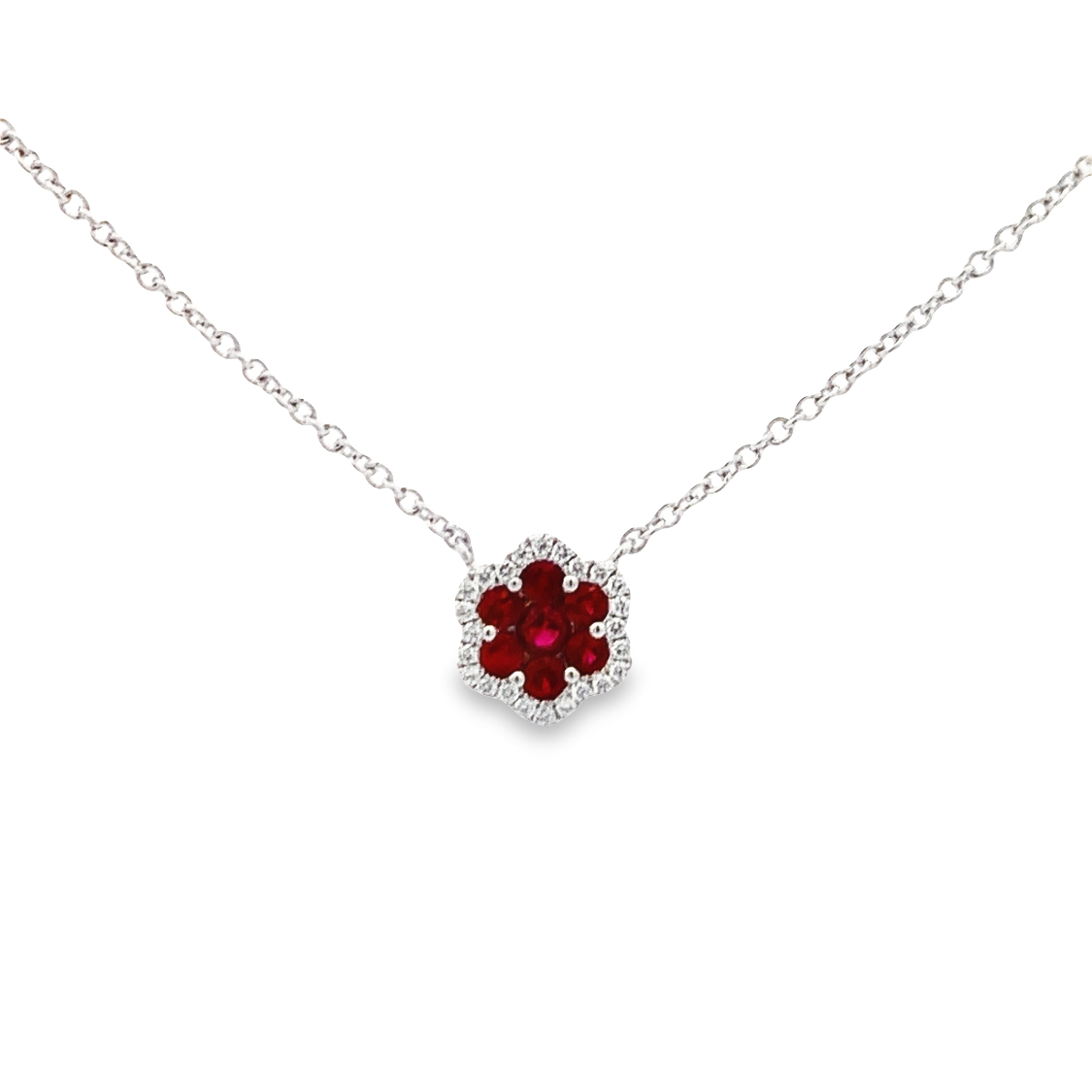 Damaso 18K White Gold Ruby and Diamond Flower Necklace