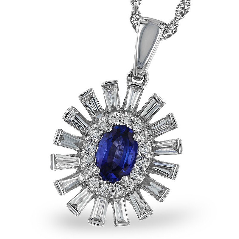 Allison Kaufman 14K White Gold Sapphire and Diamond Pendant Necklace