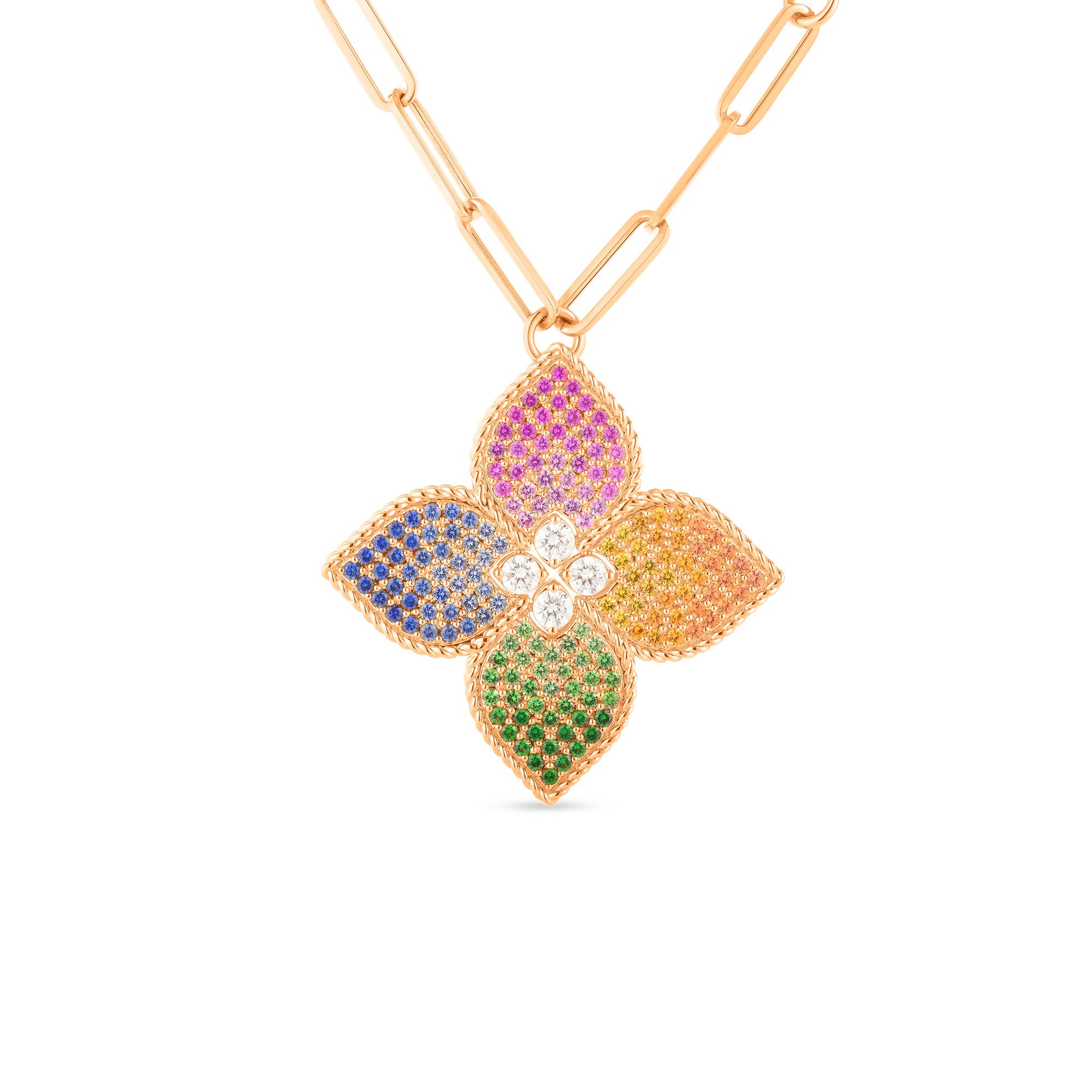 Roberto Coin 18K Rose Gold Venetian Princess Diamond & Mixed Sapphire Flower Long Necklace