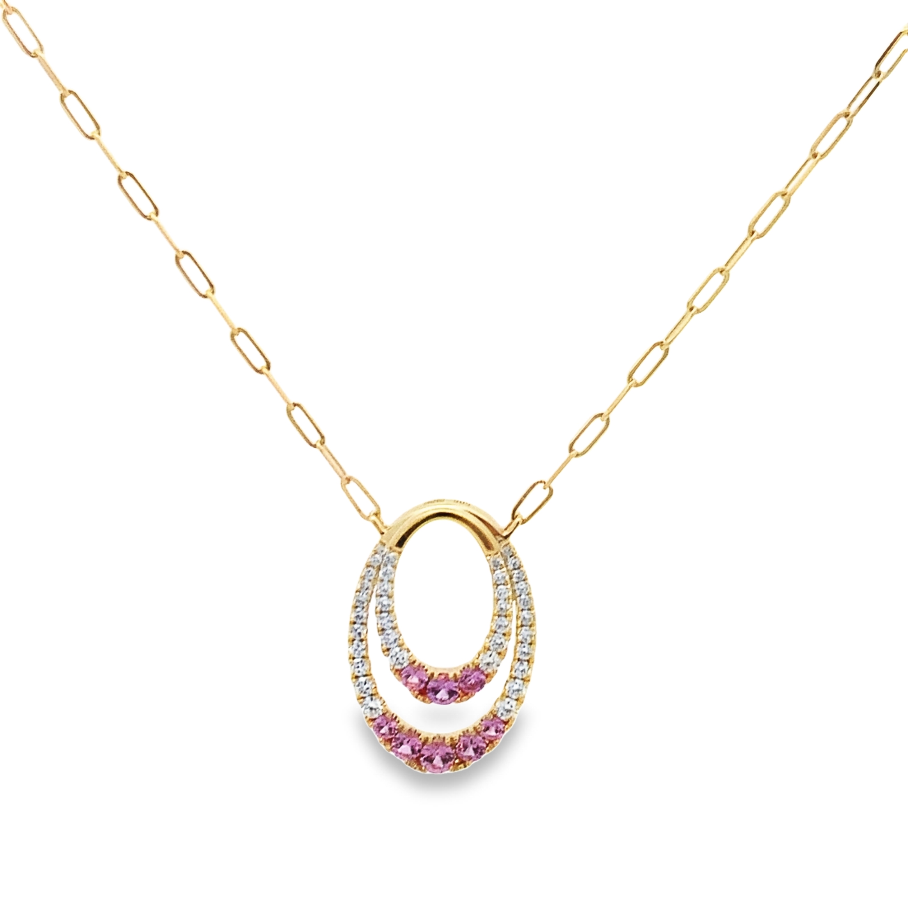 Frederic Sage 14K Yellow Gold Pink Sapphire Oval Pendant Necklace