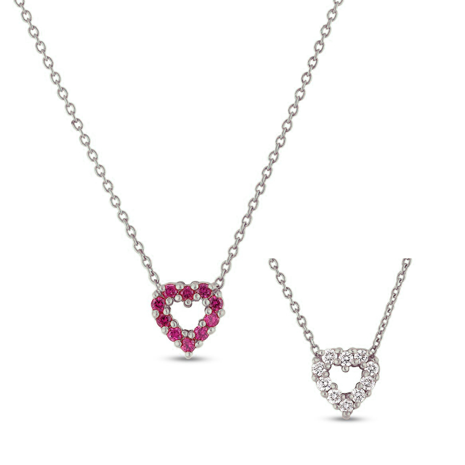 Roberto Coin 18K White Gold Ruby and Diamond Heart Necklace
