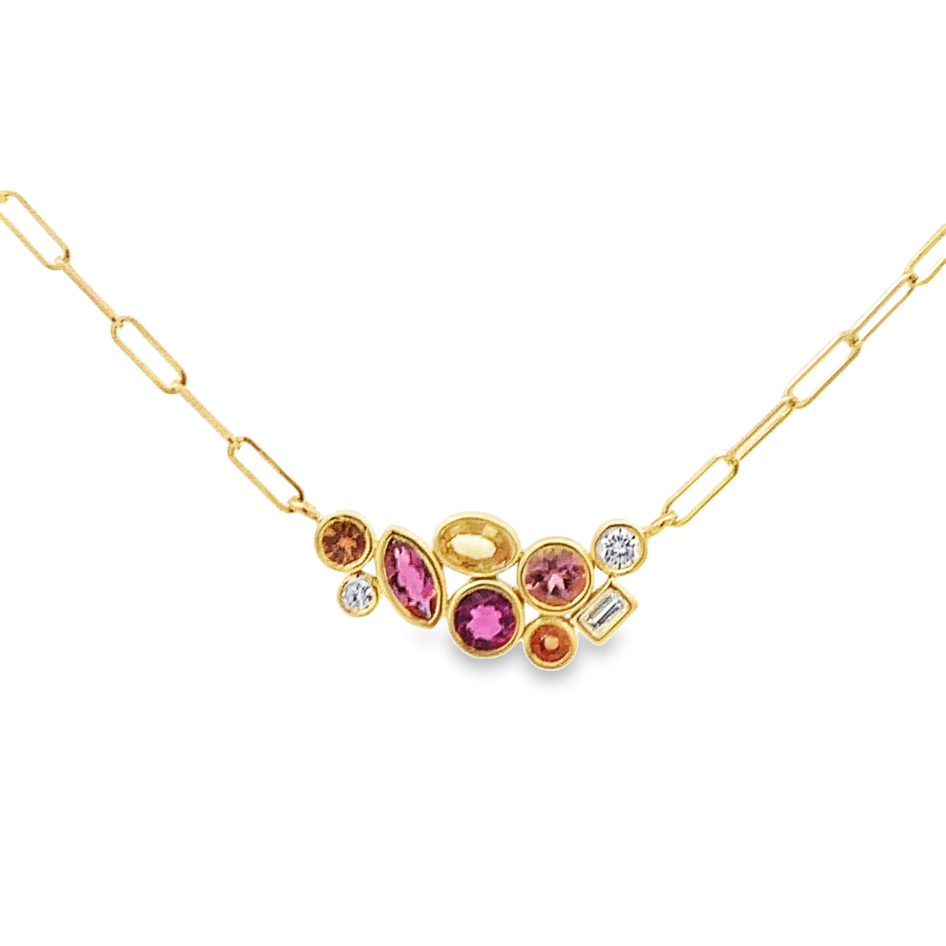 Lauren K 18K Yellow Gold Pink Orange Bubble Cluster Necklace