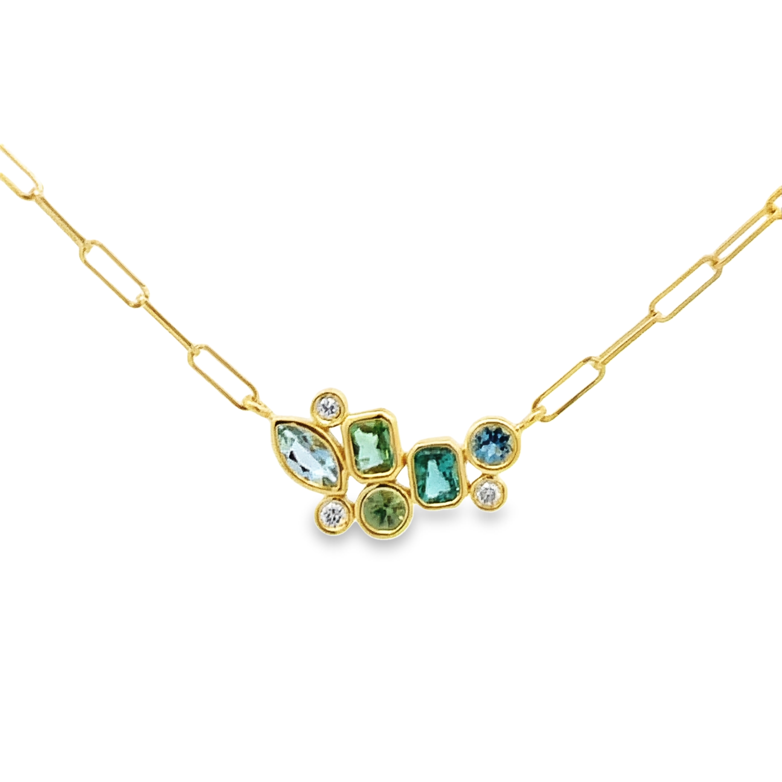 Lauren K 18K Yellow Gold Green and Blue Bubble Cluster Necklace
