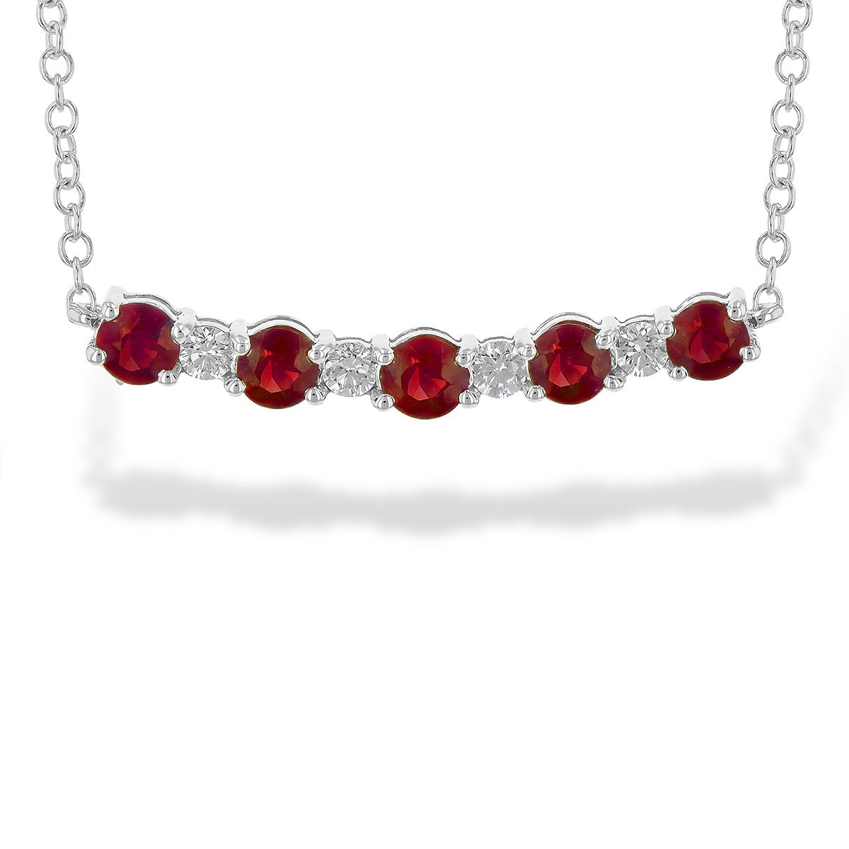 Allison Kaufman 14K White Gold Ruby and Diamond Bar Necklace