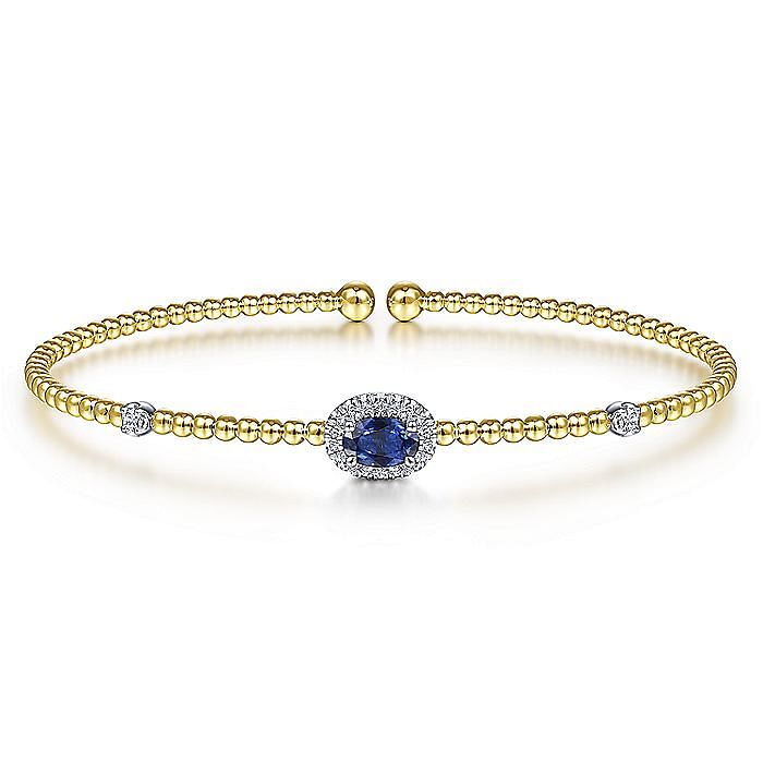Gabriel & Co. 14K Yellow and White Gold Sapphire and Diamond Bujukan Halo Bangle