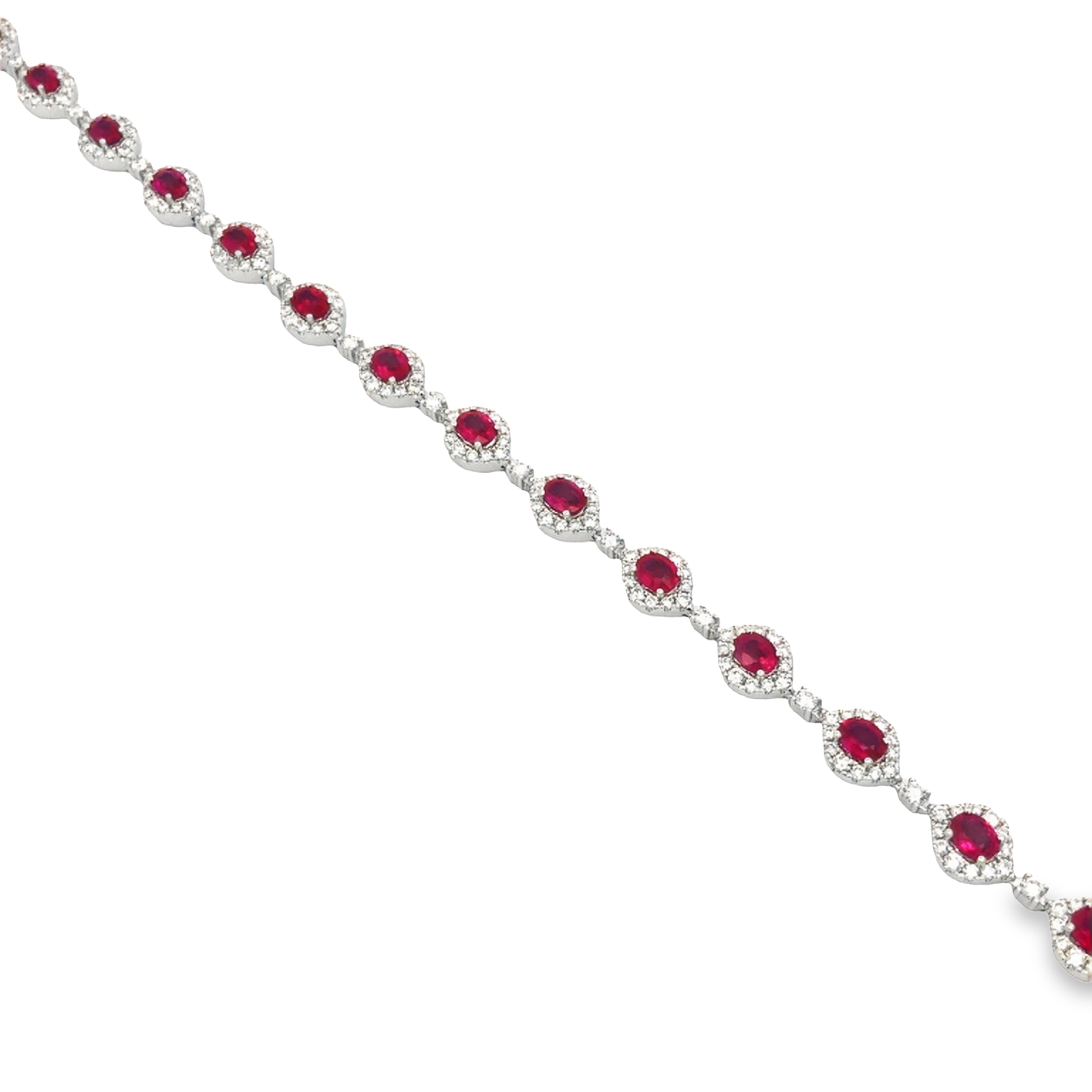 18K White Gold Ruby and Diamond Bracelet with 15 Oval Rubies