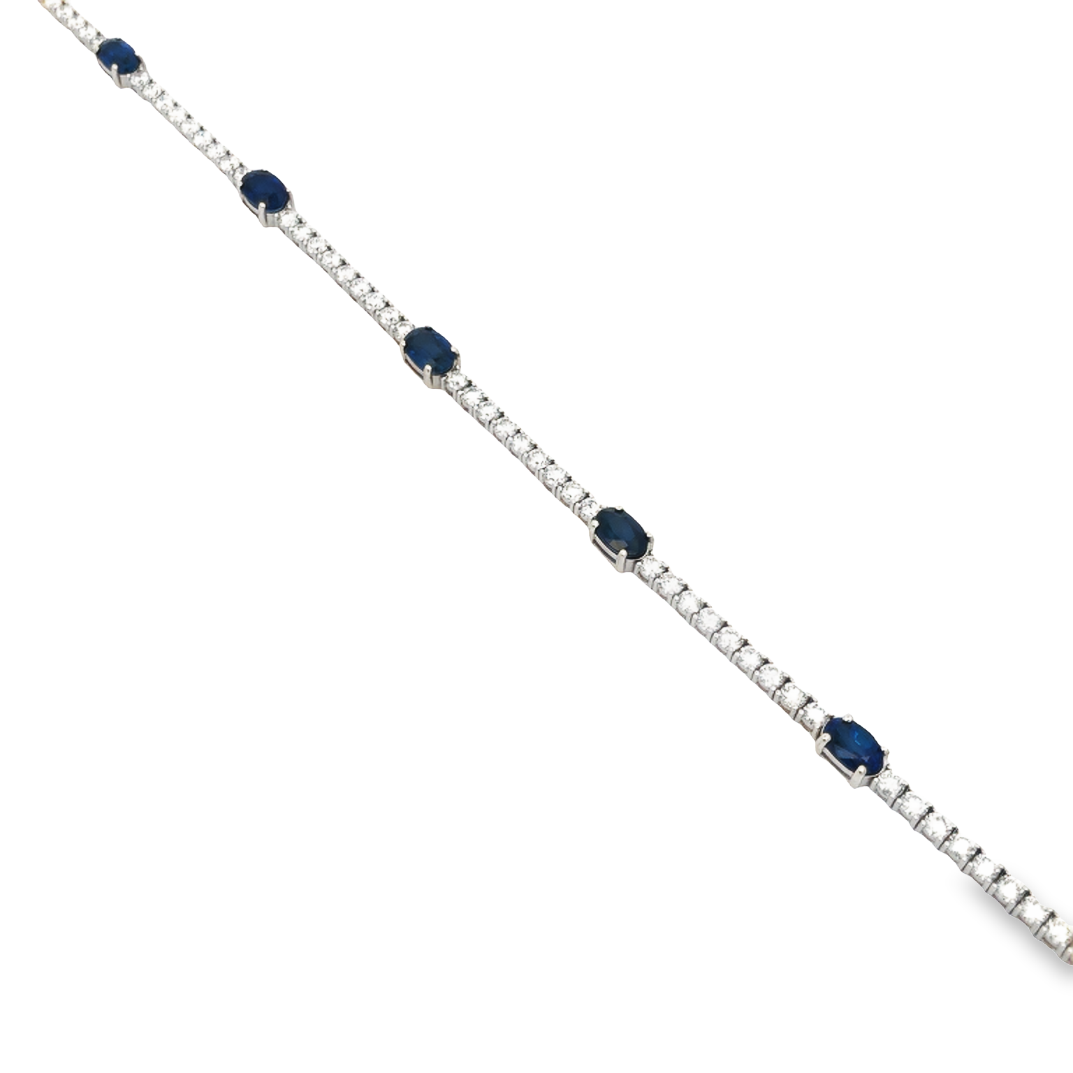 18K White Gold Sapphire and Diamond Bracelet with 5 Oval Sapphires