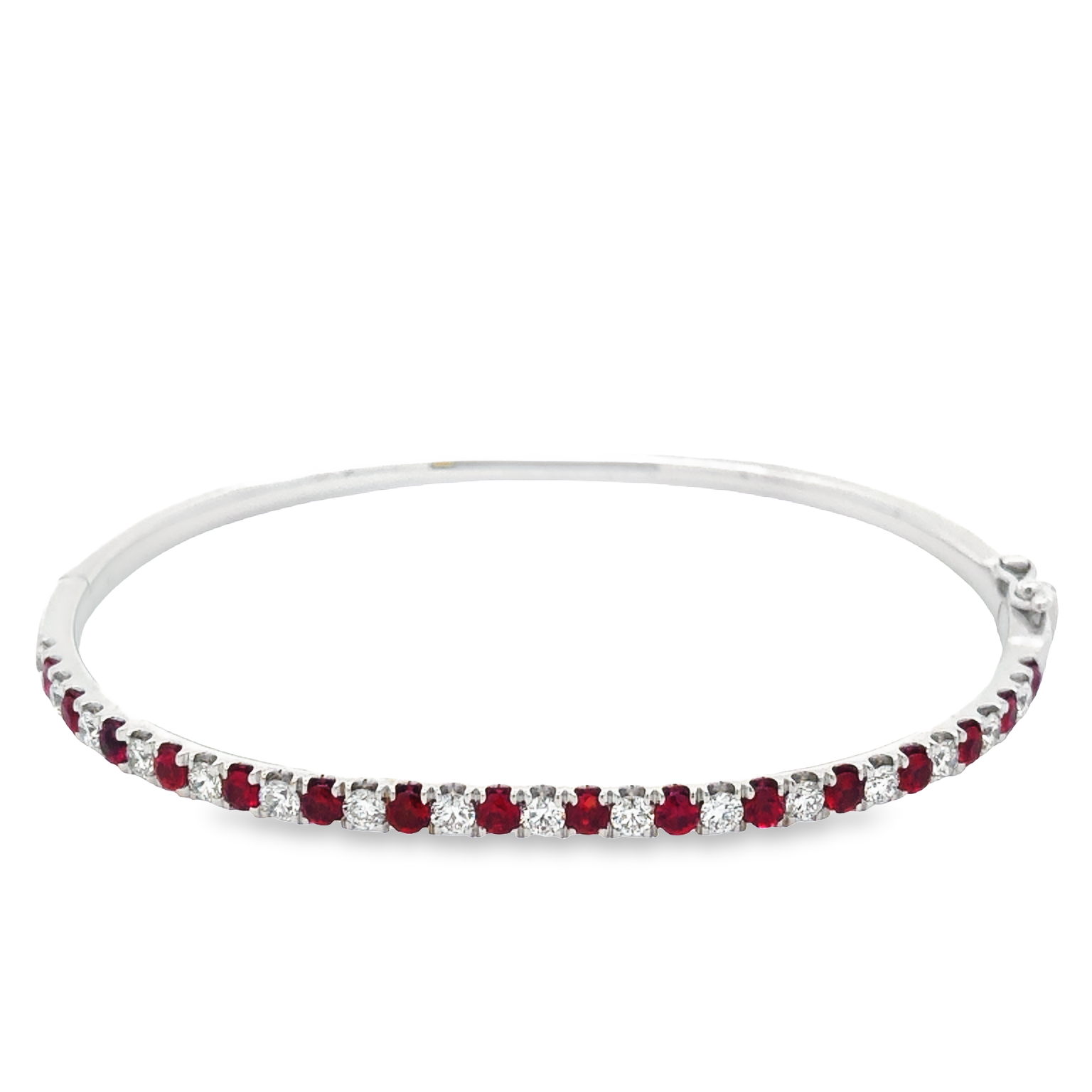 18K White Gold Ruby and Diamond Bangle