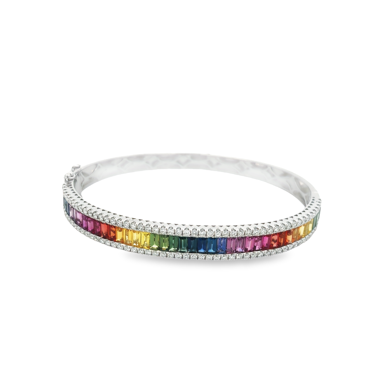 18K White Gold Rainbow Sapphire and Diamond Bangle