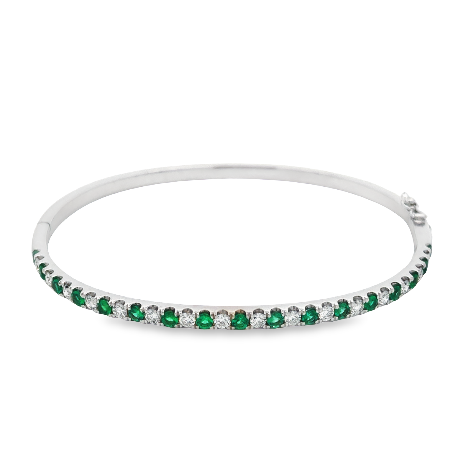 18K White Gold Emerald and Diamond Bangle Bracelet