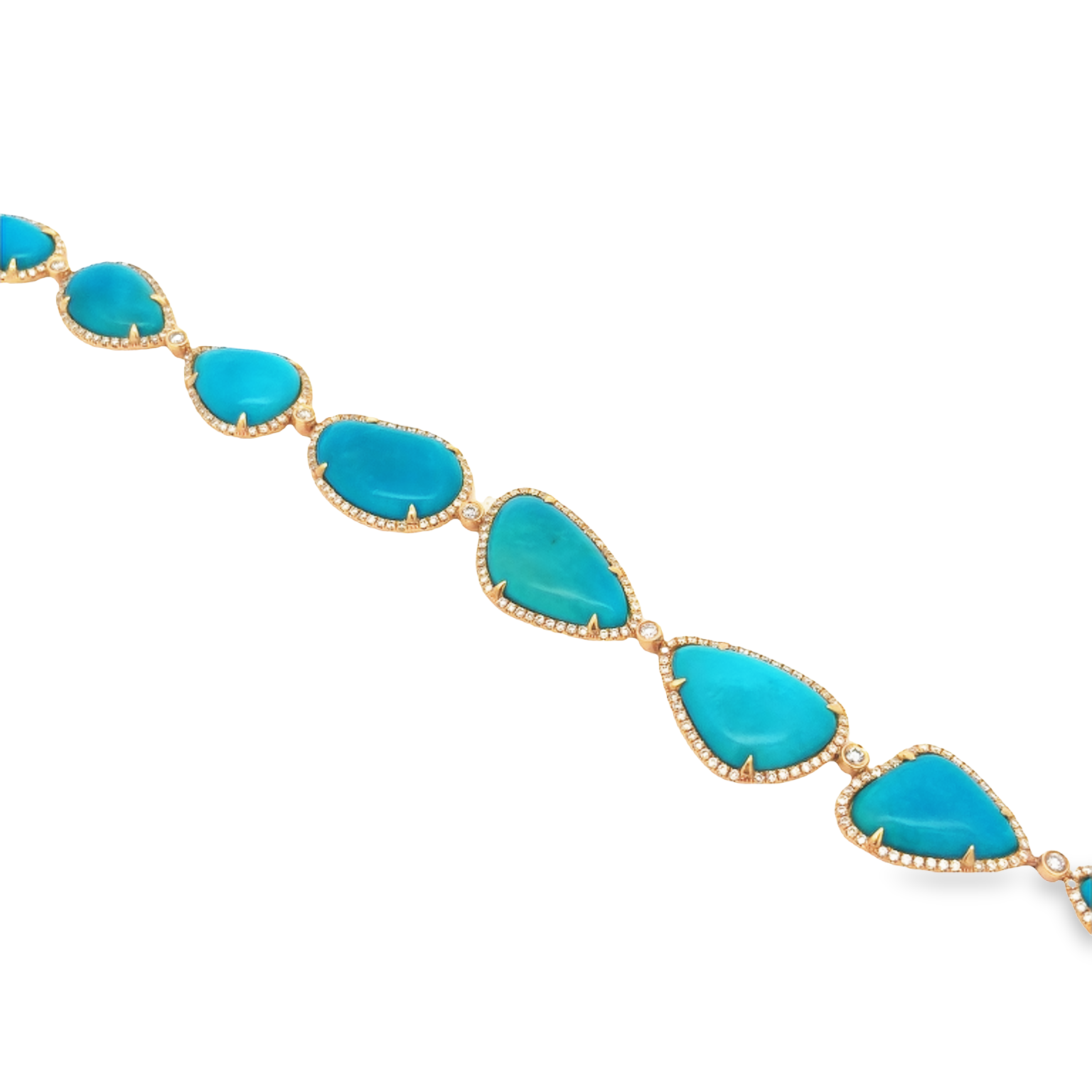 18K Rose Gold Turquoise and Diamond Bracelet with 9 Turquoise sections
