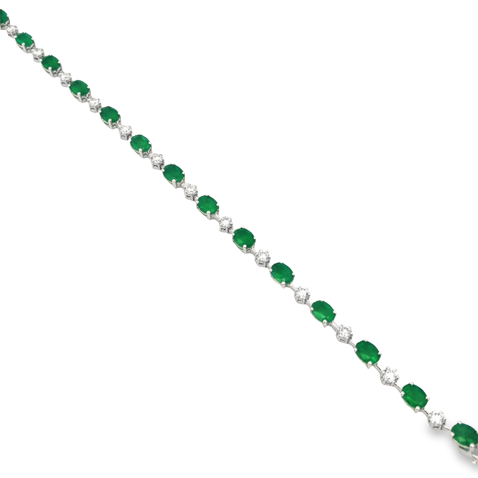 18K White Gold Emerald and Diamond Bracelet with 15 Oval Emeralds