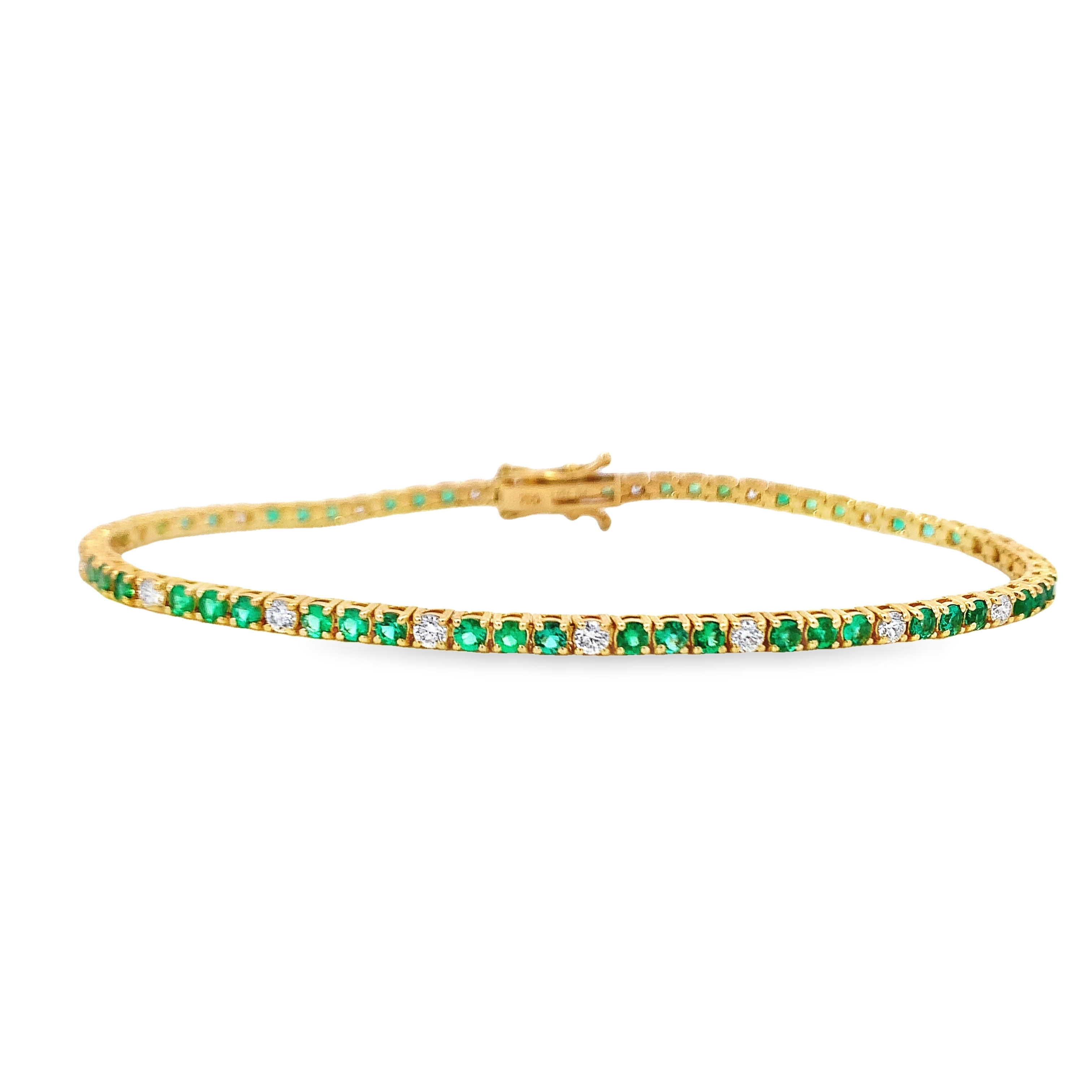 Norman Silverman 18K Yellow Gold Emerald and Diamond Tennis Bracelet