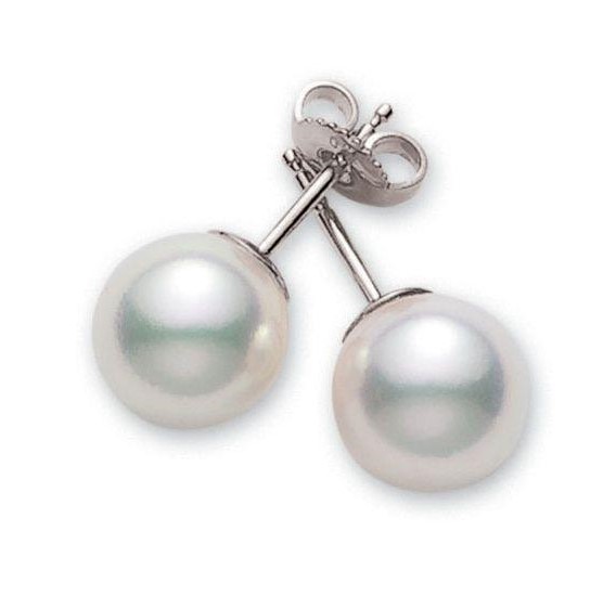 Mikimoto 18K White Gold Stud Earrings with 2 Round Akoya Cultured Pearls A 7mm