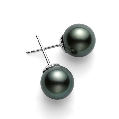 Mikimoto 18K White Gold Black South Sea Pearl Earrings A+ 9mm