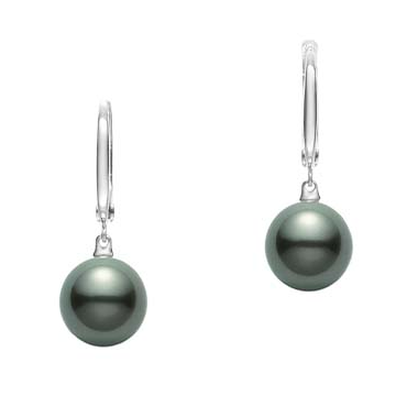 Mikimoto 18K White Gold Black South Sea Cultured Pearl Lever Back Earrings