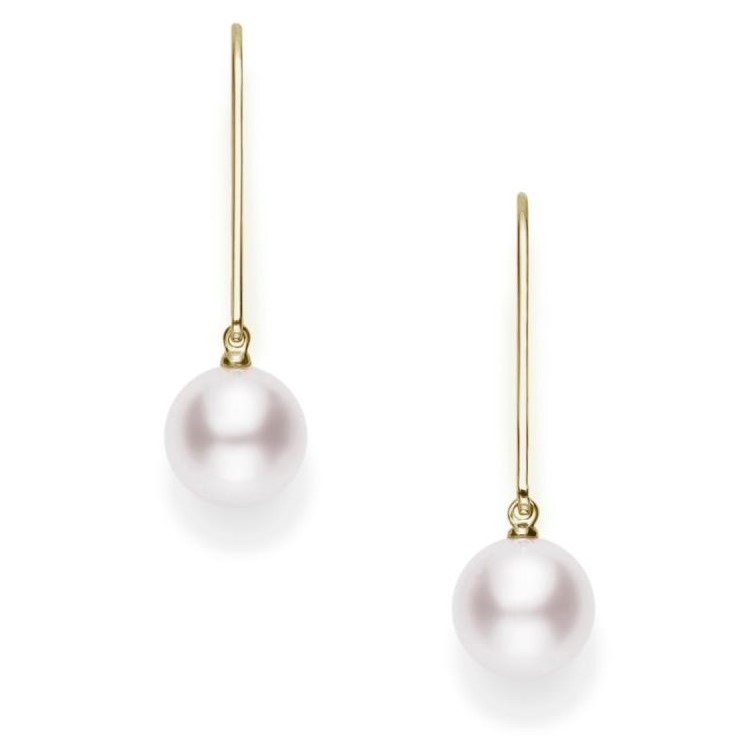 Mikimoto 18K Yellow Gold Lever Back Earrings with 2 Round Cultured Akoya Pearls A+  7mm