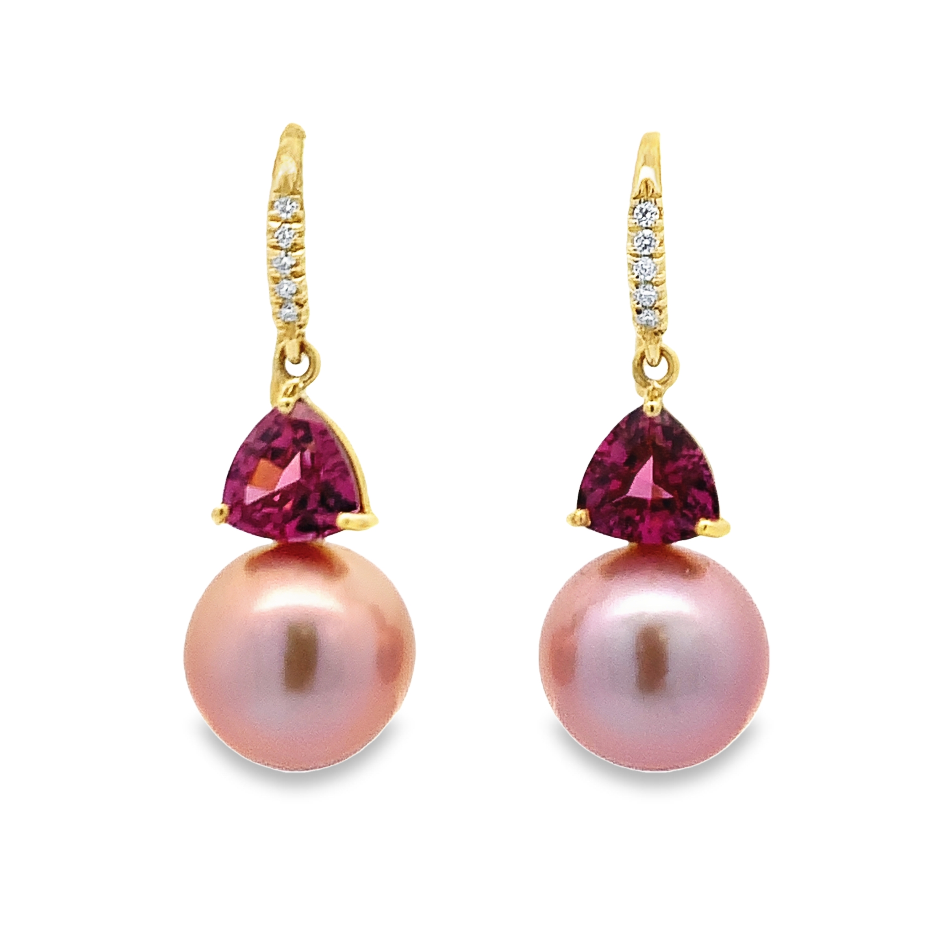 Lauren K 18K Yellow Gold Pink Pearl and Garnet Earrings