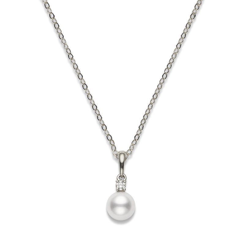 Mikimoto 18K White Gold Everyday Essentials Akoya and Diamond Pendant Necklace