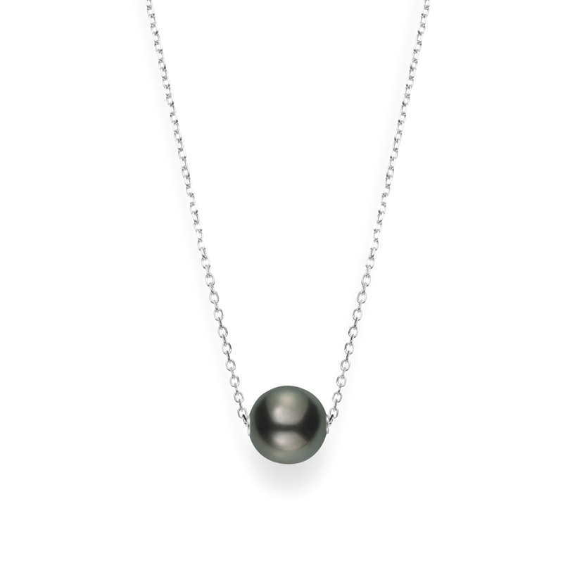 Mikimoto 18K White Gold Pendant with 1 Round Black South Sea Cultured Pearl  10mm Length 18