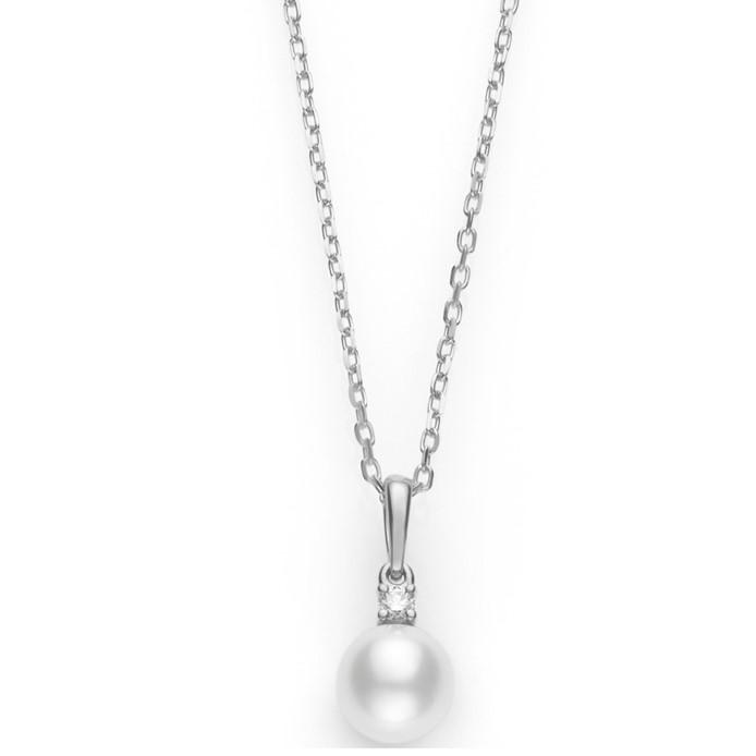 Mikimoto 18K White Gold Everyday Essentials Akoya and Diamond Pendant Necklace