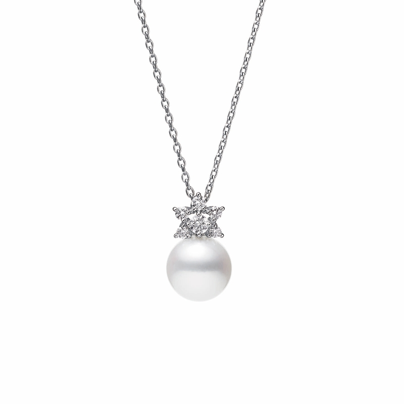 Mikimoto 18K White Gold Akoya and Diamond Pendant Necklace