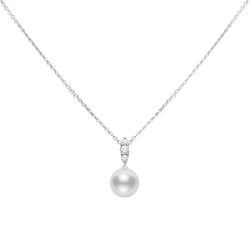 Mikimoto 18K White Gold Morning Dew White South Sea Cultured Pearl Pendant Necklace