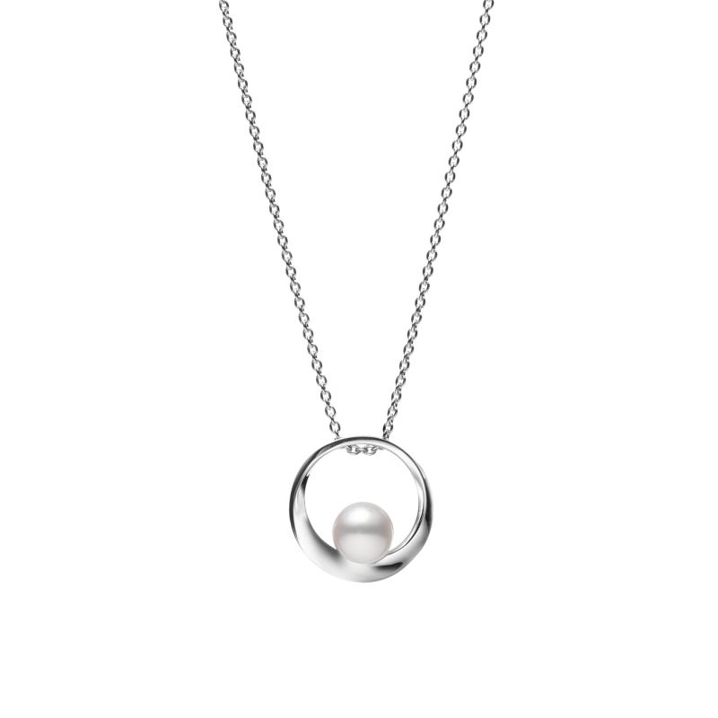 Mikimoto 18K White Gold Pendant with 1 Round Akoya Pearl A+ 7mm 18
