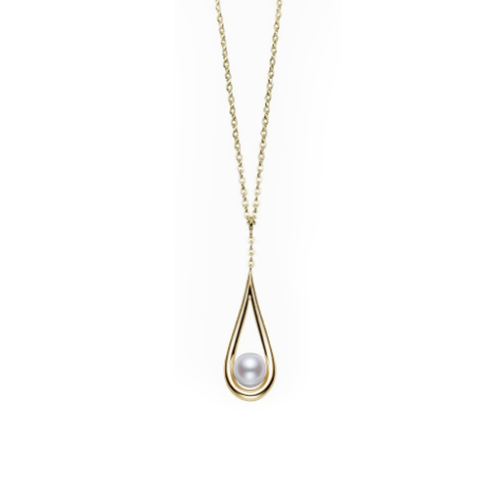 Mikimoto 8K Yellow Gold Necklace with 1 Round Akoya Pearl A+ 6.5mm 18 / 16