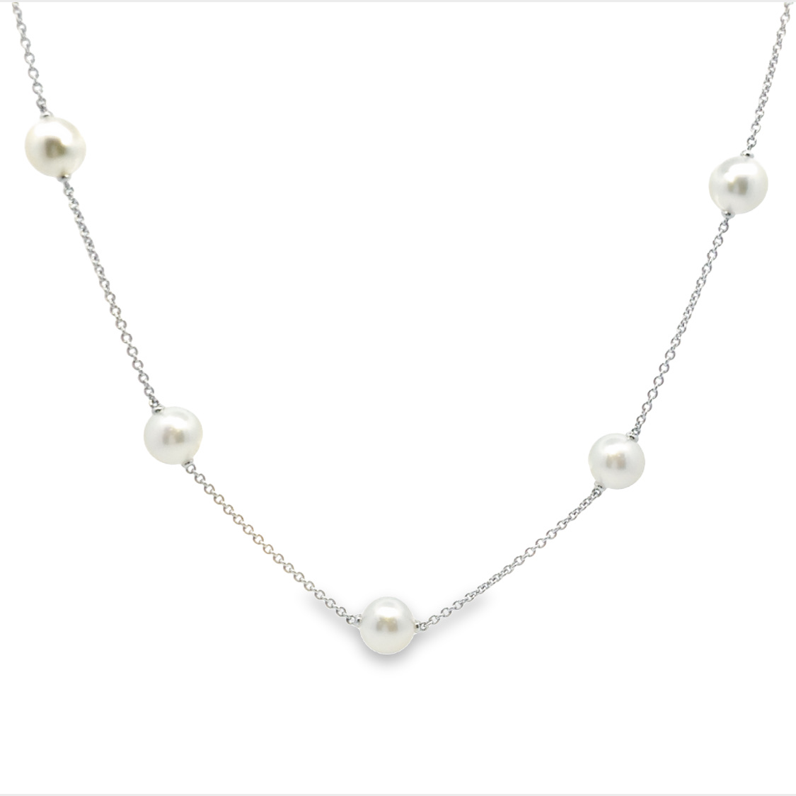 Mikimoto 18K White Gold Necklace with 7 Round White South Sea Pearls A+ 9mm