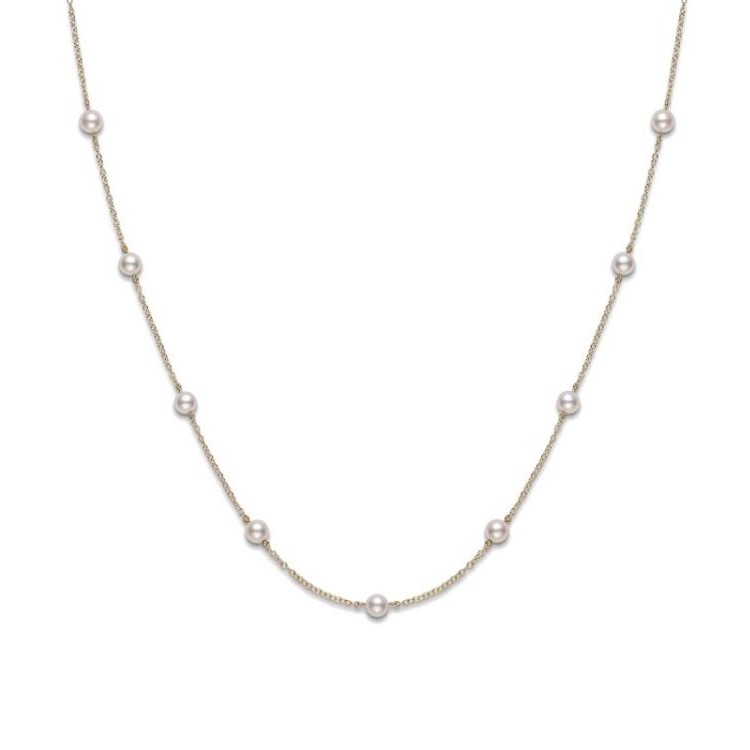 Mikimoto 18K Yellow Gold Chain Necklace with 11 Round Akoya Cultured Pearls 6.0mm A+ 18