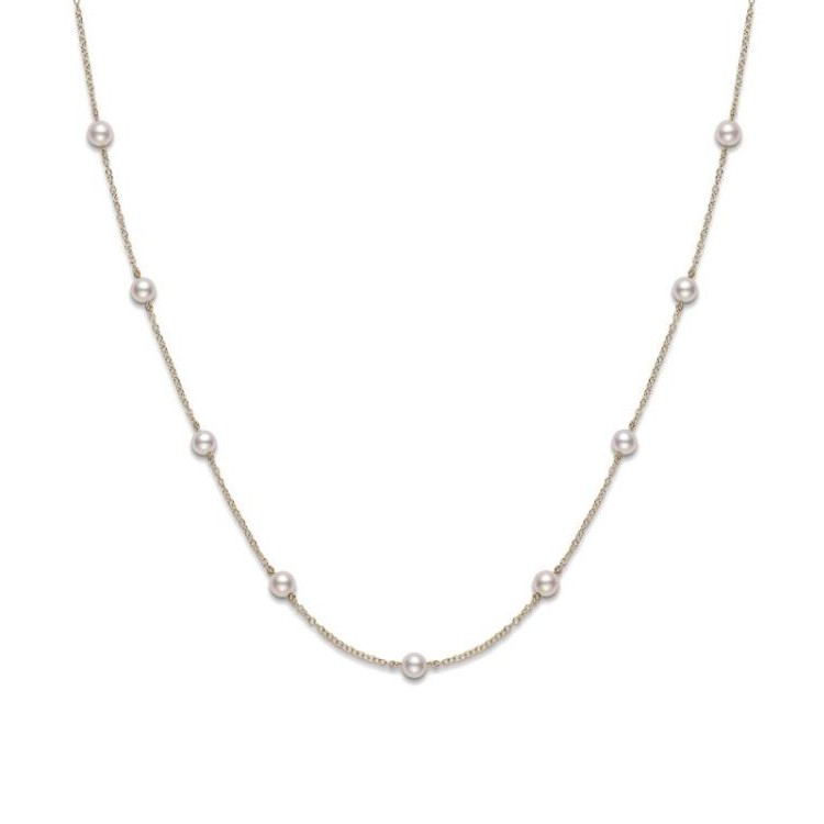 Mikimoto 18K Yellow Gold Chain Necklace with 11 Round Akoya Cultured Pearls 6.0mm A+ 18/16
