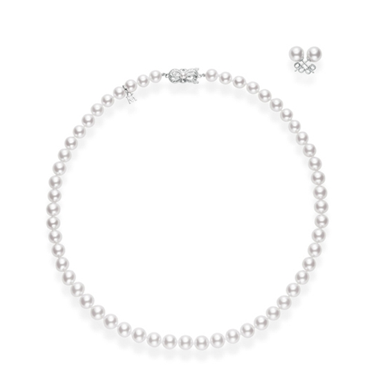 Mikimoto 18K White Gold Akoya Cultured Pearl Strand and Stud Earrings Set