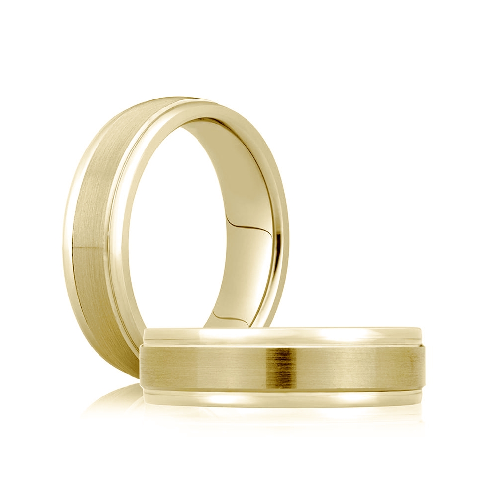 A. Jaffe 14K Yellow Gold Men's Wedding Band Satin Center with Polished Rounded Edges 6.6mm