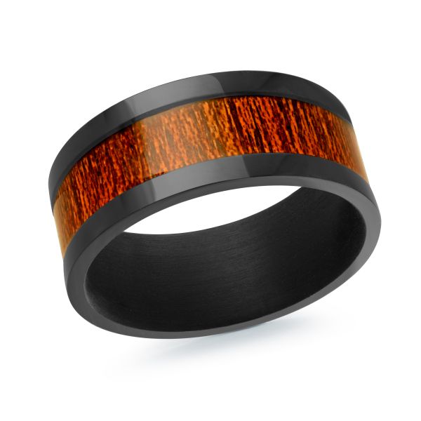 MALO Black Tantalum Wood Center Wedding Band