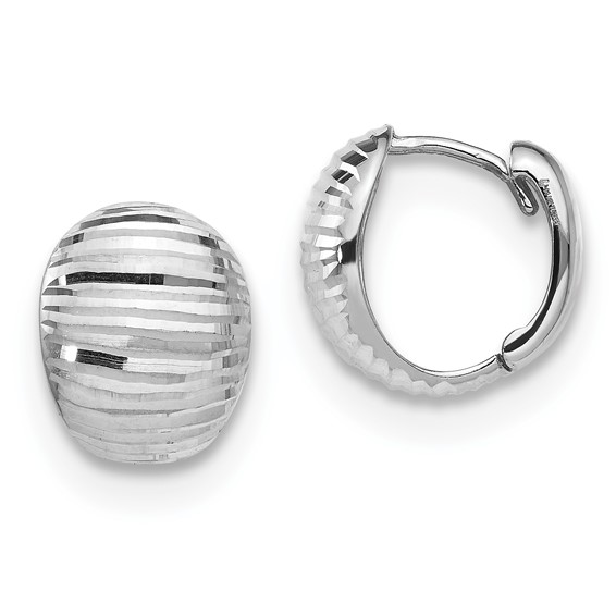 14K White Gold Leslie's Polished and Textured Hinged Huggie Earrings