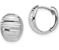 14K White Gold Leslie's Polished and Textured Hinged Huggie Earrings