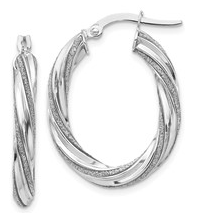 14K White Gold Leslie's Glimmer Infused Oval Hoop Earrings