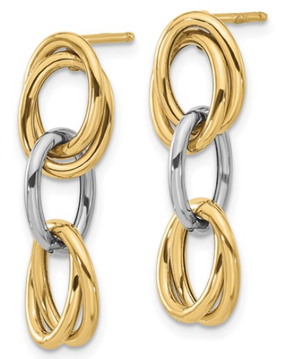 14K White and Yellow Gold Polished Ovals Dangle Precious Metal (No Stones) Earrings
