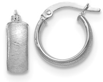 14K White Gold Polished and Satin Hoop Earrings