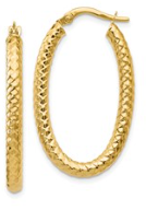 14K Yellow Gold ForeverLite Polished & Textured Oval Hoop Earrings