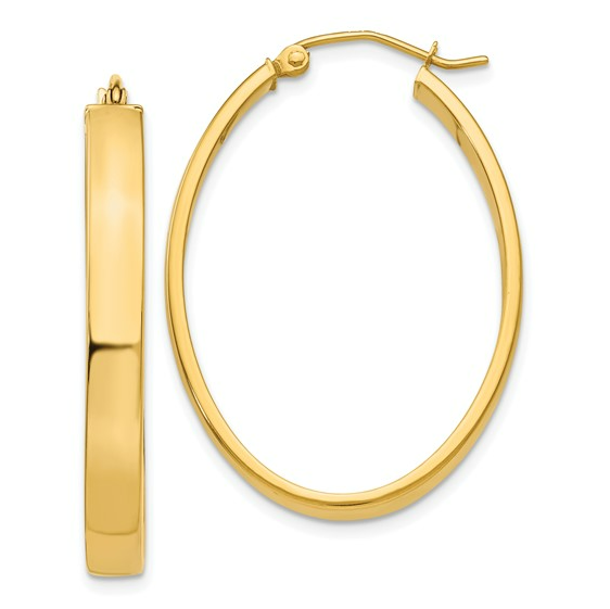 14K Yellow Gold Oval Hoop Earrings