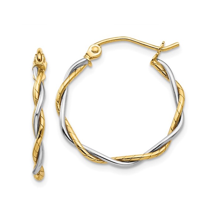 14K White and Yellow Gold Twisted Hoop Earrings