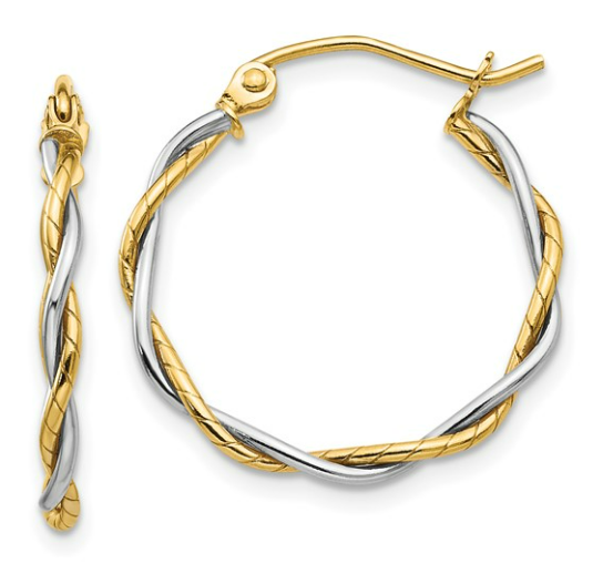14K White and Yellow Gold Twisted Hoop Earrings