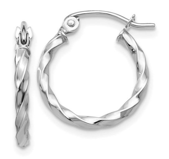 14K White Gold Twist Polished Hoop Earring