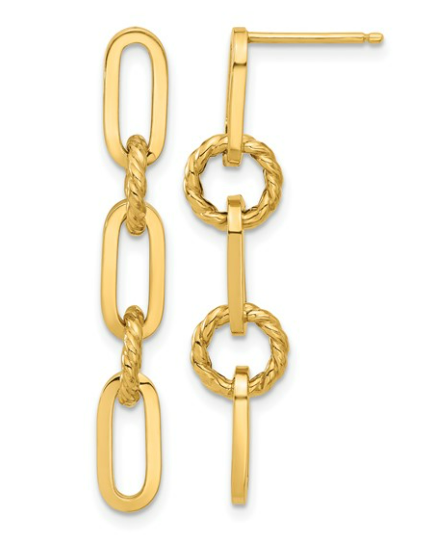 14K Yellow Gold Polished Chain Link Dangle Earrings