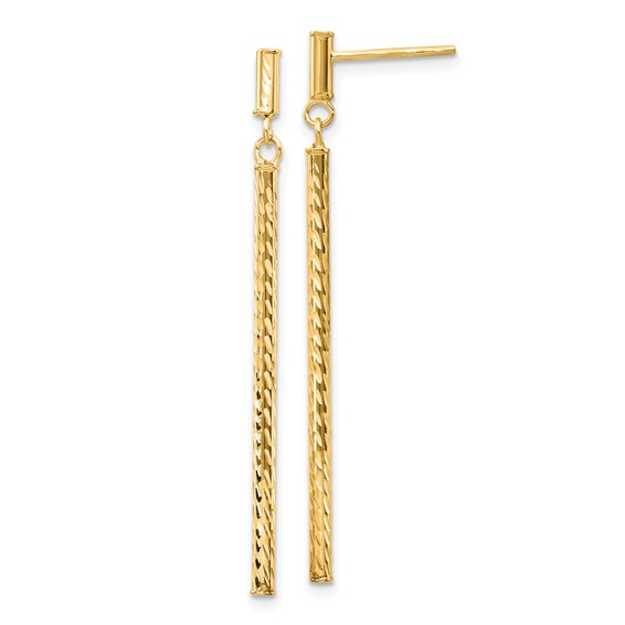 14K Yellow Gold Diamond cut Dangling Bar Post Earrings