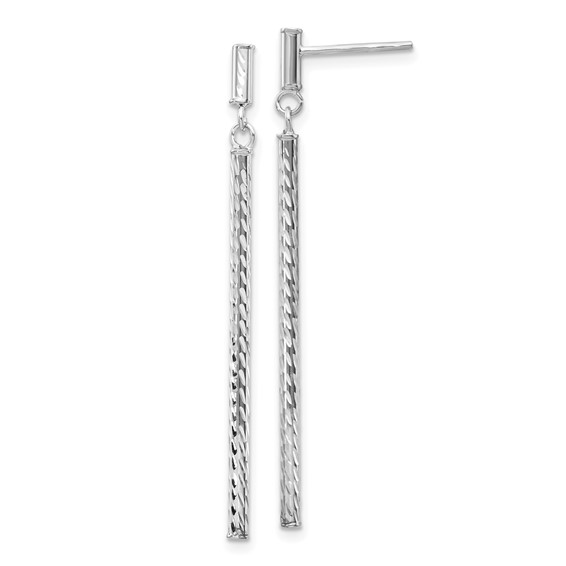 14K White Gold Diamond cut Dangling Bar Post Earrings