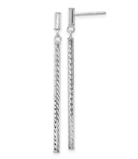 14K White Gold Diamond cut Dangling Bar Post Earrings