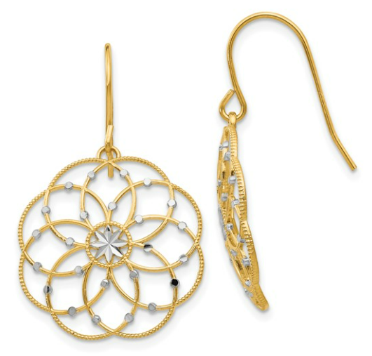 14K Yellow and White Gold Dangling Earrings